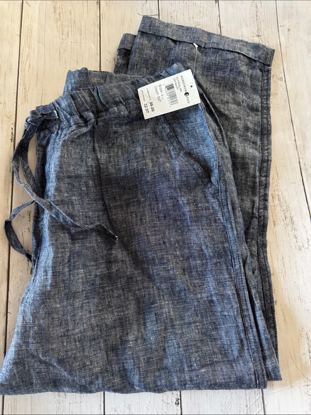 Nordstrom Rack Navy Drawstring Linen-Blend Pants